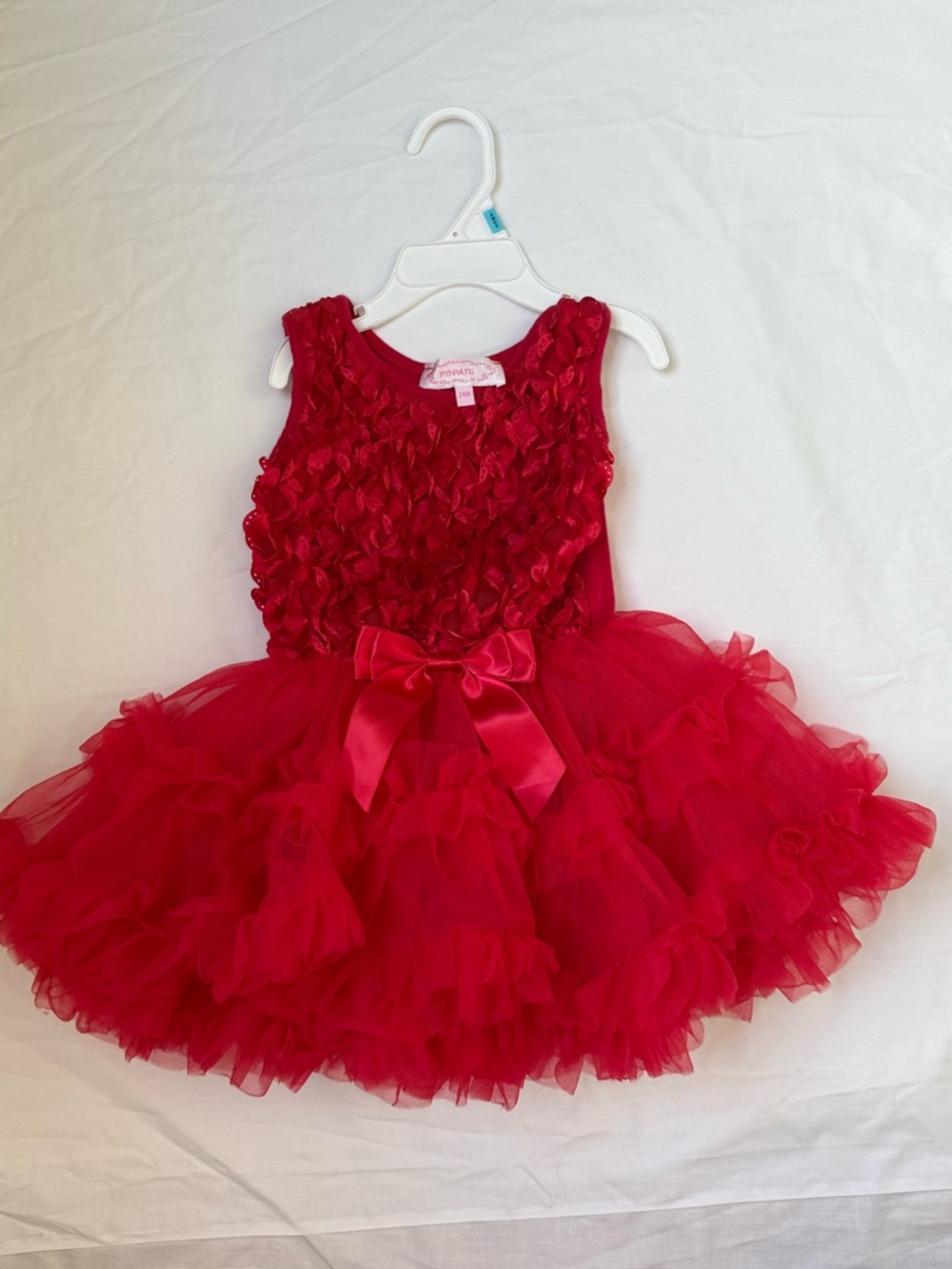 Red Ruffled Tulle Dress with Satin Bow